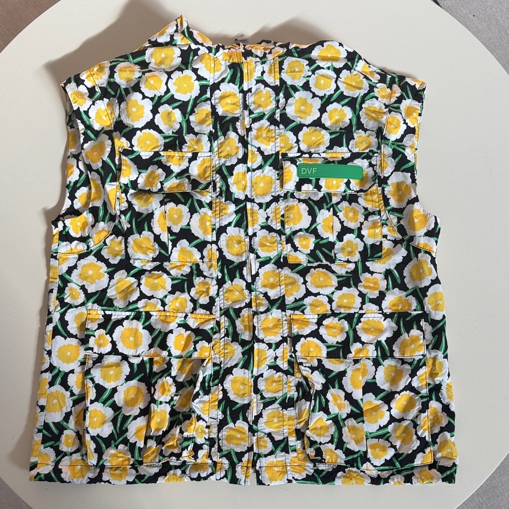 Diane Von Furstenberg Yellow, Black and White Floral Vest